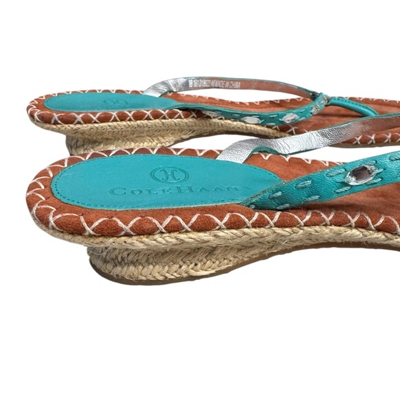 Cole Haan Turquoise Wedge Crystal Sandals 8 - Picture 6 of 11